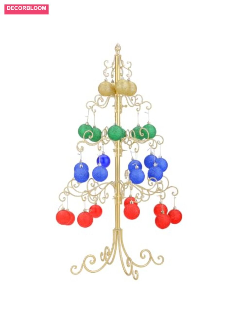 4-Tier Metal Christmas Tree Ornament Display Stand Wrought Iron Scroll Hooks
